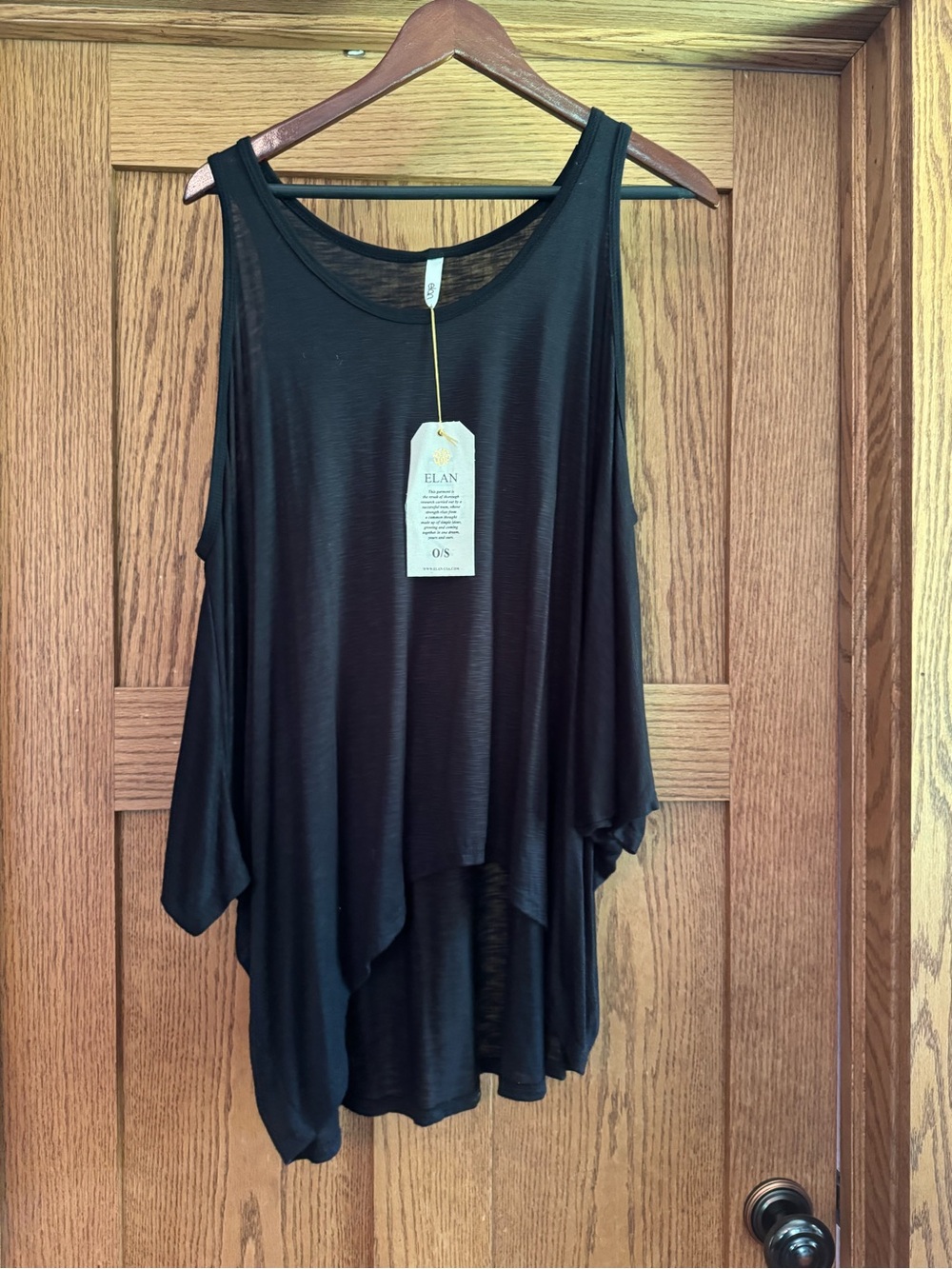Elan Black Cold-Shoulder Asymmetric Tunic Top